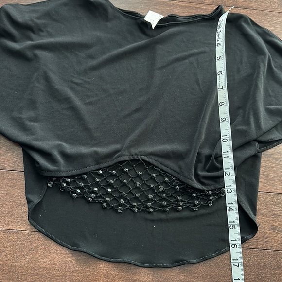 Y2K Crop Top Black Gemstone Net Overlay Open Sleeve S/M Vintage - Picture 6 of 7